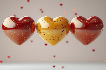 Three heart-shaped chocolates