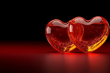 Two red heart-shaped glass