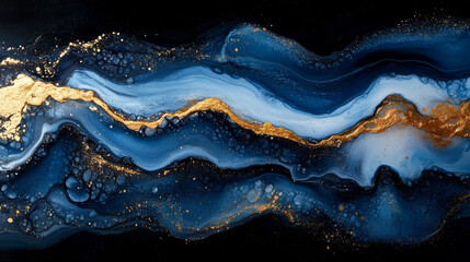 Abstract patterns interwoven with blue and gold