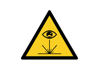 Warning sign with an eye and radiation symbol on a yellow background viewed from the front