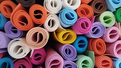 Vibrant Swirling Rolls of Multicolored Craft Foam Sheets