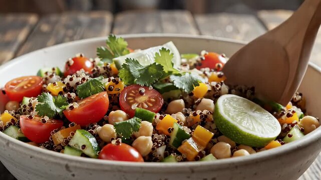 Fresh salad with vegetables and quinoa in a bowl
