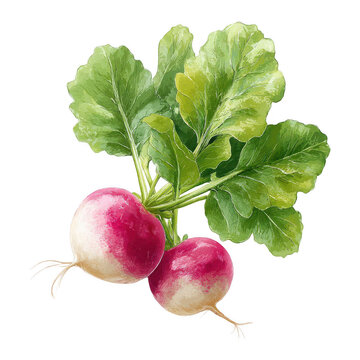 Two Red and White Turnips with Green Leaves turnip with leaves