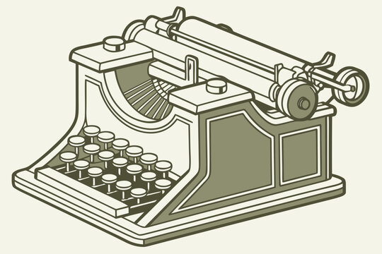 Detailed vector illustration of a vintage typewriter with its keyboard and rollers
