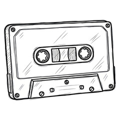 Fototapeta premium Retro cassette tape sketch, vintage audio recording, analog music storage