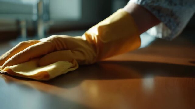 Cleaning gloves on yellow sponge