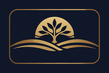 Elegant gold and navy card design with a decorative tree and snow swirls, perfect for Christmas greetings. © shachin