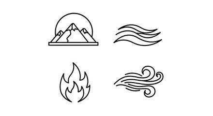 Set of simple line icons representing elements of nature.