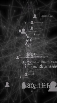 Digital interface shows suspicious address links forming in real time. Technology visual suited for cybersecurity and forensic analysis.