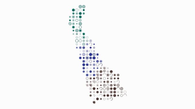Delaware animated shape. Pulsating colored dots on the map of the state. Large size circle blocks. Digital style Delaware map on white background. Stylish animation video.