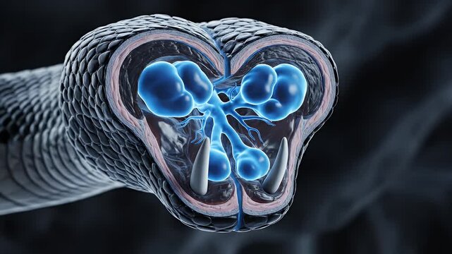 Detailed High Resolution Microscopic Visualization of Snake Venom Gland Anatomy Showing Ducts and Acini