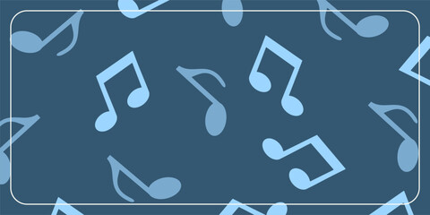 Seamless pattern with a blue background and musical note icons. Design for banners, posters, greeting cards, and social media.