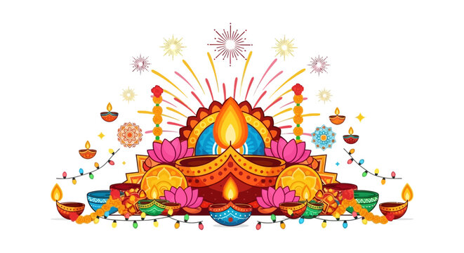 A colorful vector illustration of a happy cartoon lion and a carnival mask decorated with an abstract floral pattern, summer rainbow colors, and holiday elements