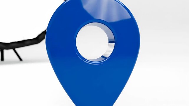 Blue location pin icon with a hole in the center on white background