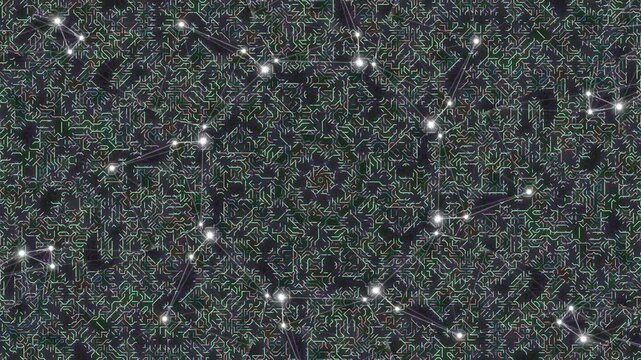 Intricate digital universe with shimmering star-like patterns across vast space