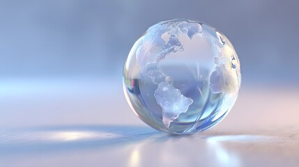 Glass Globe Earth World Map Blue Background.