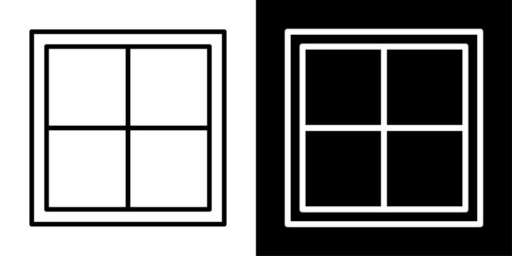 Modern window icon in outline style featuring four pane frame. Clean minimal symbol for architecture, home exterior, ventilation and UI design.