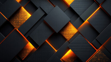 Intertwined black squares and orange light