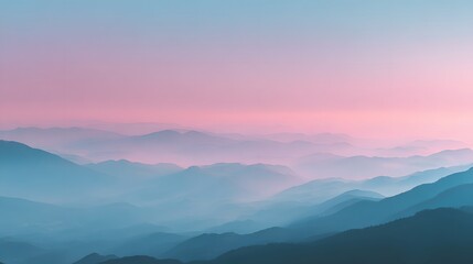 Fototapeta premium Misty Mountain Landscape at Dawn with Pastel Sky Hues.