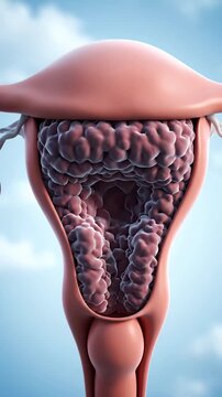 Realistic 3D Medical Animation Of Uterine Fibroids Growing Inside The Female Reproductive System Showcasing Pathological Changes