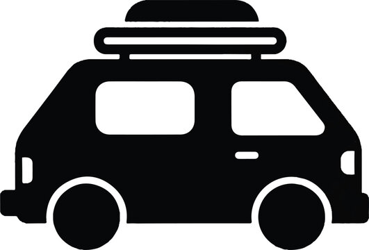 A black van with a roof rack is viewed from the side on a white background