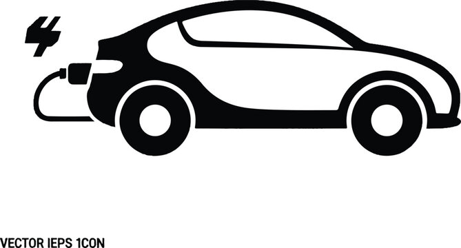 Electric car charging with a plug, viewed from the side, in a simple graphic illustration