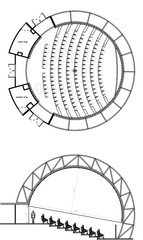 Large Auditorium and Theater Design &ndash; Circular Seating Layout with Aisle Planning and Section Drawing