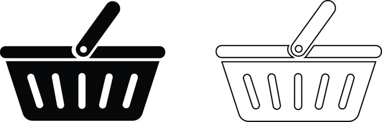 Obraz premium Shopping Basket Icon Set Vector – Retail Cart and Grocery Basket Symbol Collection