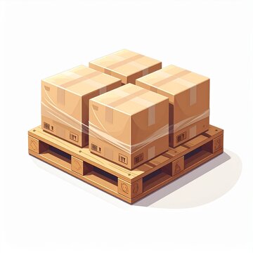 Stack of cardboard boxes on a wooden pallet for shipping