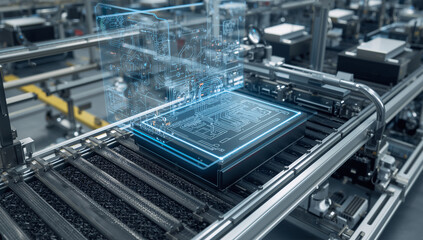 電子機器ラインをデジタルツインで管理するスマート工場CG