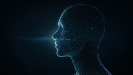 軌道上の星空に浮かぶ匿名アバター、惑星光に縁取られた横顔CG © bephoto