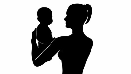 Silhouette of loving mother holding baby close