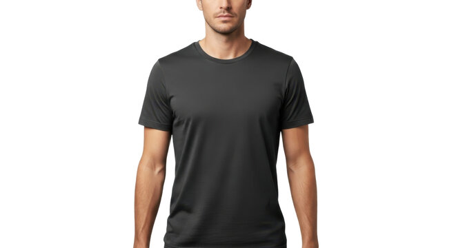 A man wearing a black t-shirt on transparent background