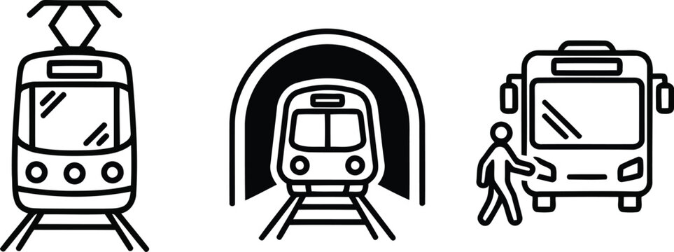 Urban transit icons set subway train bus tunnel transportation public service vector graphics vector