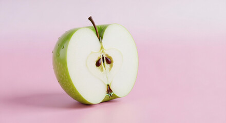Green Apple Cut with soft pastel pink gradient, Minimal Design