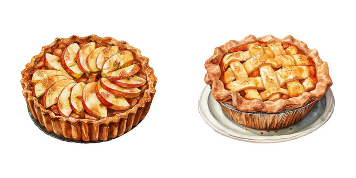 apple pie watercolor vector illustration