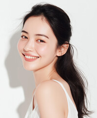 美容, 女性, スキンケア, 化粧品, ビューティー, 若い女性, 美肌, 日本人, アジア人, フェイシャル, メイク, 美容液, 保湿, クリーム, エイジングケア, 美容医療, エステ, 美容クリニック, 肌ケア, ナチュラルメイク, 透明感, ツヤ肌, モデル, 笑顔, ポートレート, クローズアップ, リラックス, 癒し, 健康的, 美白, コラーゲン, ヒアルロン酸, アンチエイジング