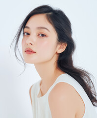 美容, 女性, スキンケア, 化粧品, ビューティー, 若い女性, 美肌, 日本人, アジア人, フェイシャル, メイク, 美容液, 保湿, クリーム, エイジングケア, 美容医療, エステ, 美容クリニック, 肌ケア, ナチュラルメイク, 透明感, ツヤ肌, モデル, 笑顔, ポートレート, クローズアップ, リラックス, 癒し, 健康的, 美白, コラーゲン, ヒアルロン酸, アンチエイジング