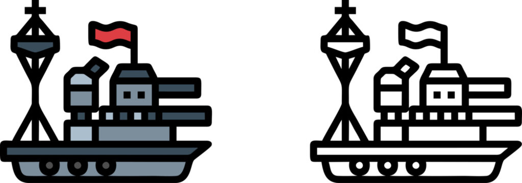 Naval Warship Battle Cruiser Icon for Military and Maritime Design