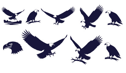 Obraz premium Majestic Eagle Silhouettes Collection, Flat Design Vector Illustration