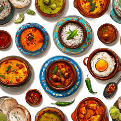 Colorful indian food on a white background