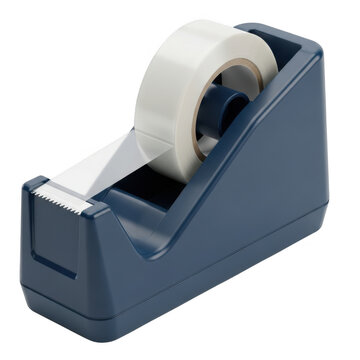 Blue tape dispenser with transparent tape roll