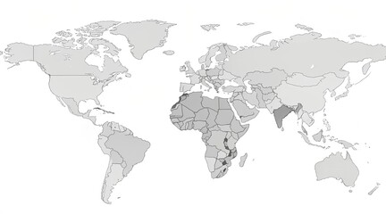 A highlighted map of the world focusing on global regions with an emphasis on Kenya