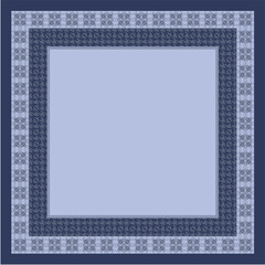 Elegant geometric floral border pattern in classic Blue Navy tones for textile scarf design and decorative square frame background
