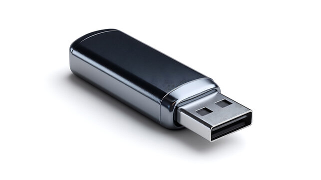 A sleek USB flash drive, ideal for data storage and transfer. It has a metallic appearance and a rectangular shape