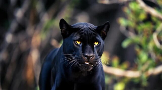 Fierce Black Panther Roaring in the Wilderness.