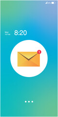 Mobile Email Notification On Lock Screen With Envelope Icon, Unread Message Badge And Gradient Background