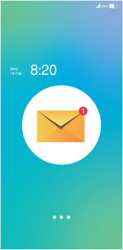 Mobile Email Notification On Lock Screen With Envelope Icon, Unread Message Badge And Gradient Background
