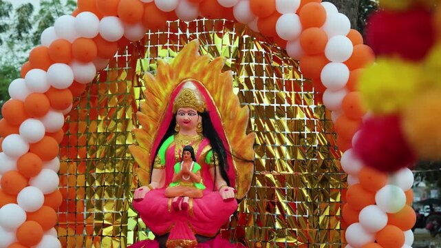 holika dahan celebration with decorated Holika and Prahlad idol for holi celebration