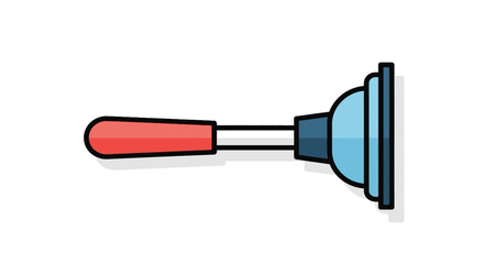 Fototapeta premium Plumber's tool for unclogging drains, featuring a red handle and blue plunger head, viewed from the side.